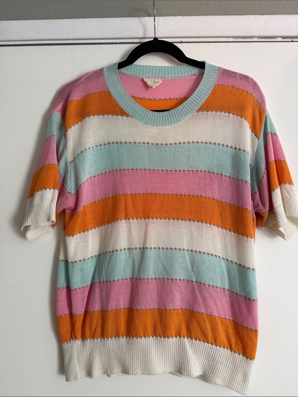 1.4.3. Story by Line Up Striped Crewneck Sweater in Pink, Orange, Mint & Cream